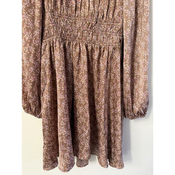 Roses Are Blue Peasant Dress Smocked Size M Long Sleeve Floral Mini Boho New - Picture 5 of 11